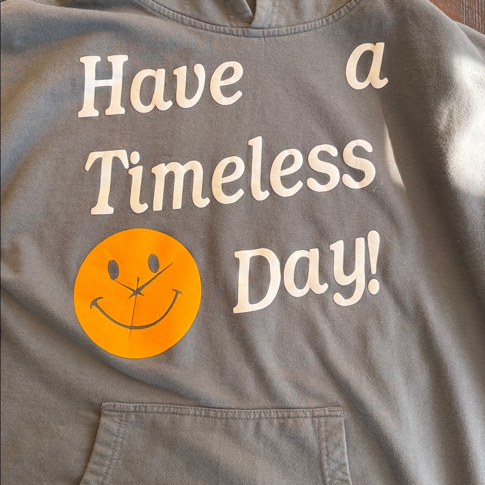 Smiley Face Graphic Hoodie Gray Size Large